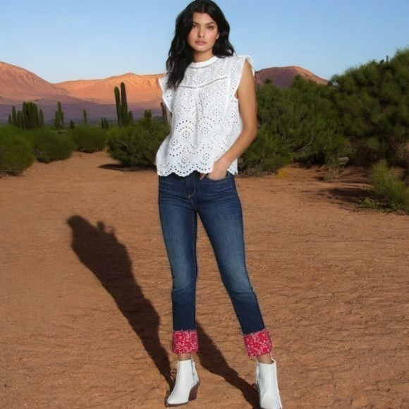Driftwood Jeans size 30 Colette Straight Crop Bandana Cuff Boho Western‎ Denim - Picture 1 of 7